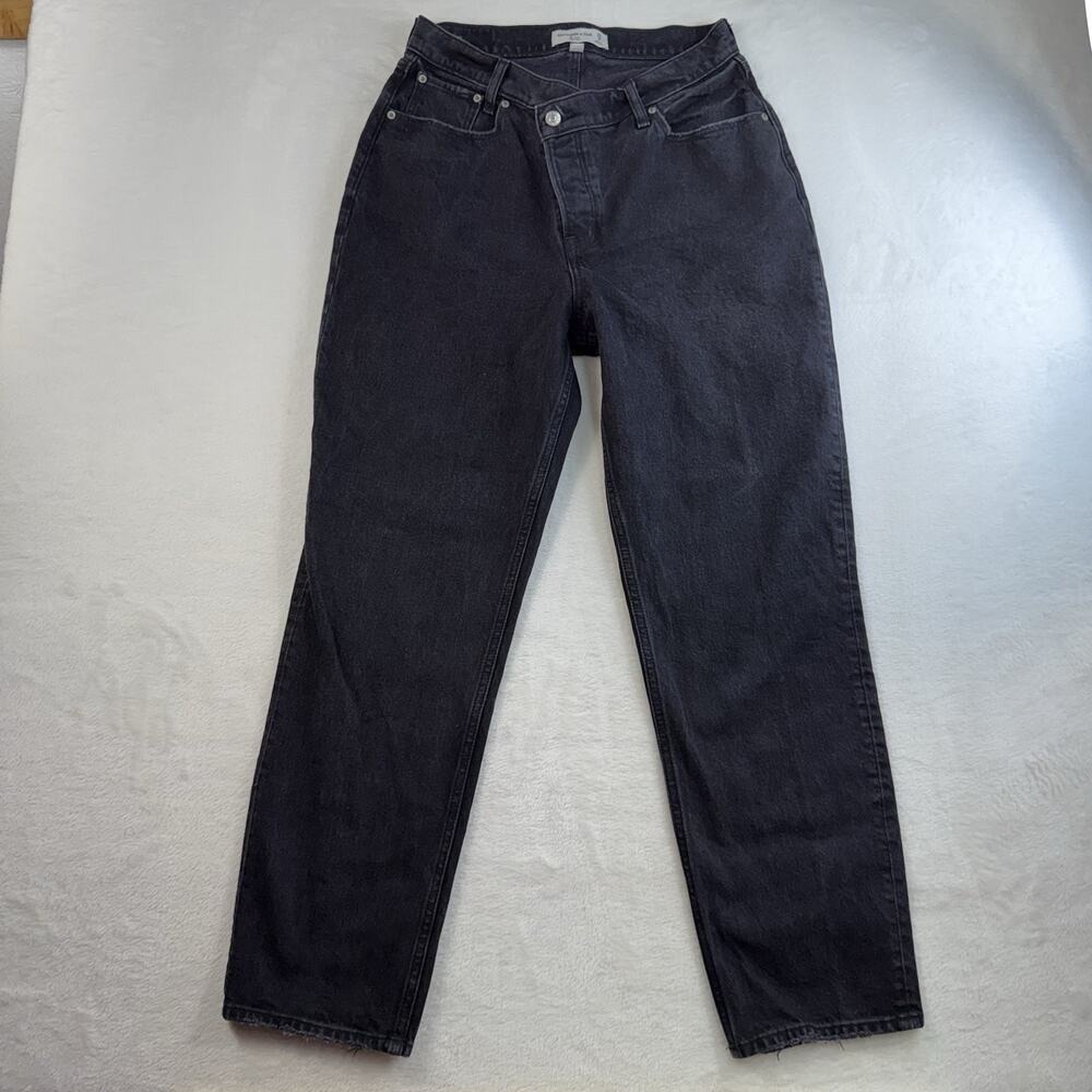 Abercrombie Fitch 29 8 Curve Love High Rise Dad Jeans Asymmetrical Waist Black - Picture 4 of 16